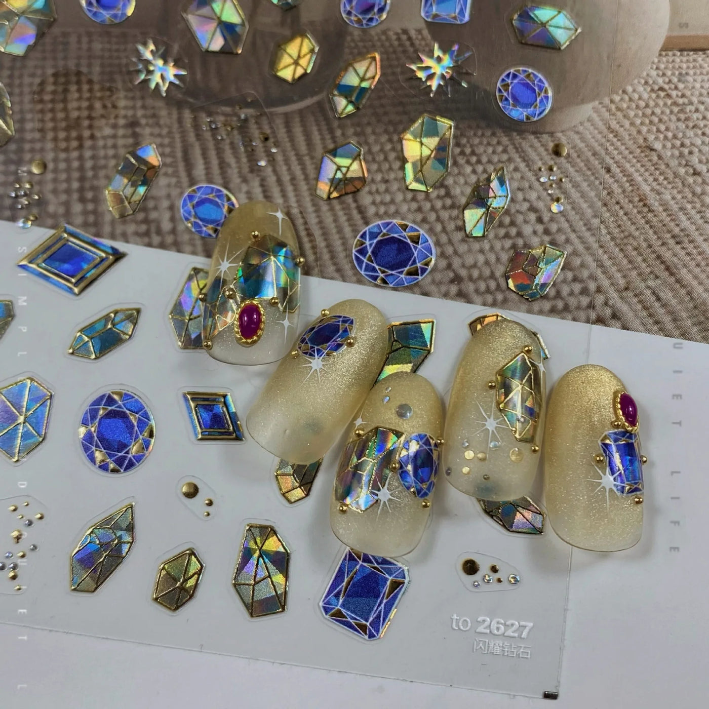 Cat's Eye 5D Gradient European Love Heart Gem Wing Crystal Geometric Colorful Self Adhesive Nail Art Stickers Manicure Decals