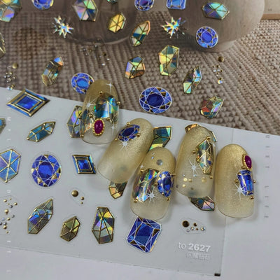 Cat's Eye 5D Gradient European Love Heart Gem Wing Crystal Geometric Colorful Self Adhesive Nail Art Stickers Manicure Decals