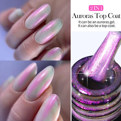 Lilycute Auroras Effect Gel Nail Polish Top Coat Summer Purple Spar Glitter Laser Semi Permanent Soak Off Nail Art Gel Varnish