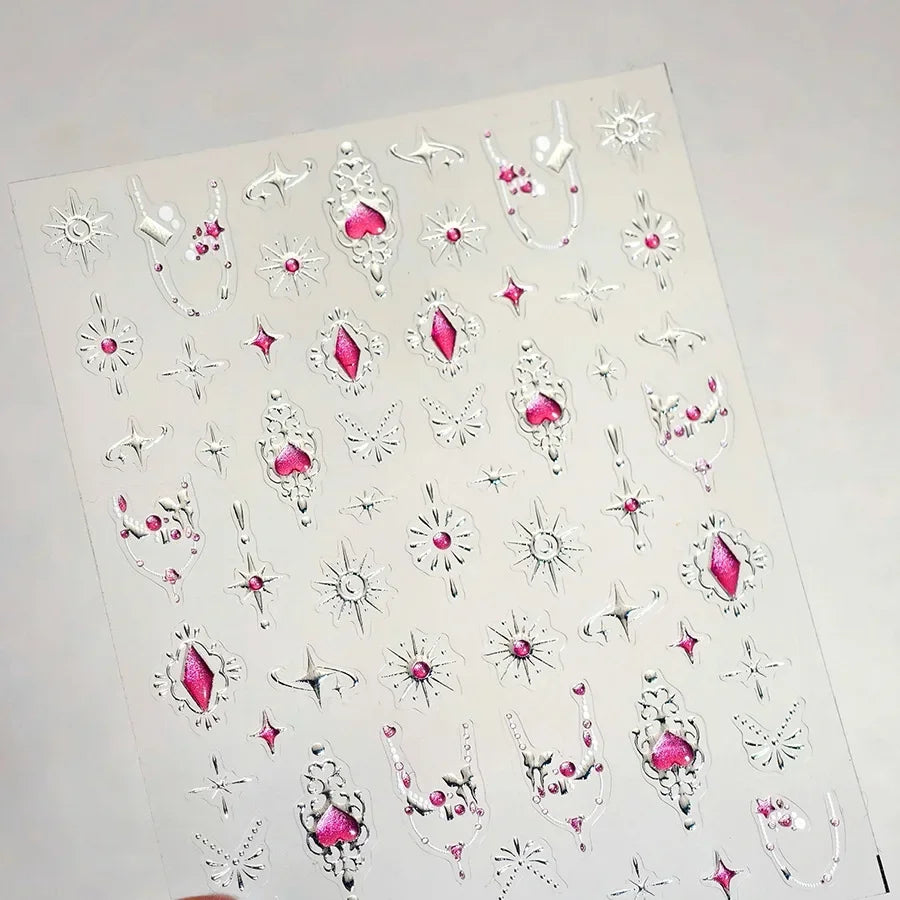 Cat's Eye 5D Gradient European Love Heart Gem Wing Crystal Geometric Colorful Self Adhesive Nail Art Stickers Manicure Decals