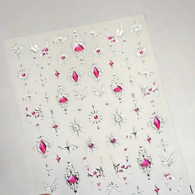 Cat's Eye 5D Gradient European Love Heart Gem Wing Crystal Geometric Colorful Self Adhesive Nail Art Stickers Manicure Decals