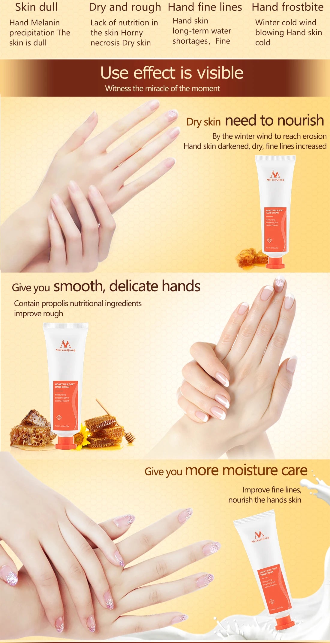 Milk Honey Soft Hand Cream Anti Aging Nourishing Smooth Anti Cracking Hands Repairs Dry Wrinkles Soften Skin Skin Care