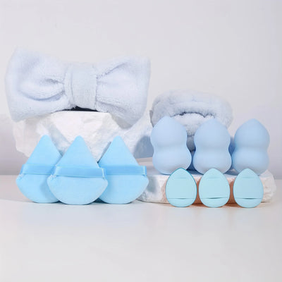 12pcs Multi-colored Fluffy Headband and Makeup Sponge Set-Sweet Style, Perfect Beauty Assistant