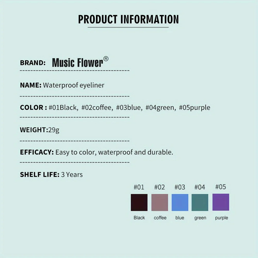 Rich Color Rendering Eyeliner Cream,Smudge Proof Waterproof Easy Coloring Makeup Cosmetic,( Brown, Blue Purple, Green And Black)