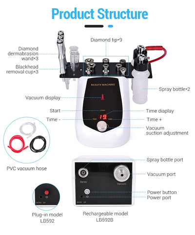 3 IN 1 Diamond Microdermabrasion hydra diamond Beauty Machine Water Spray Suction Blackhead Exfoliation Face Peeling Skin Tools
