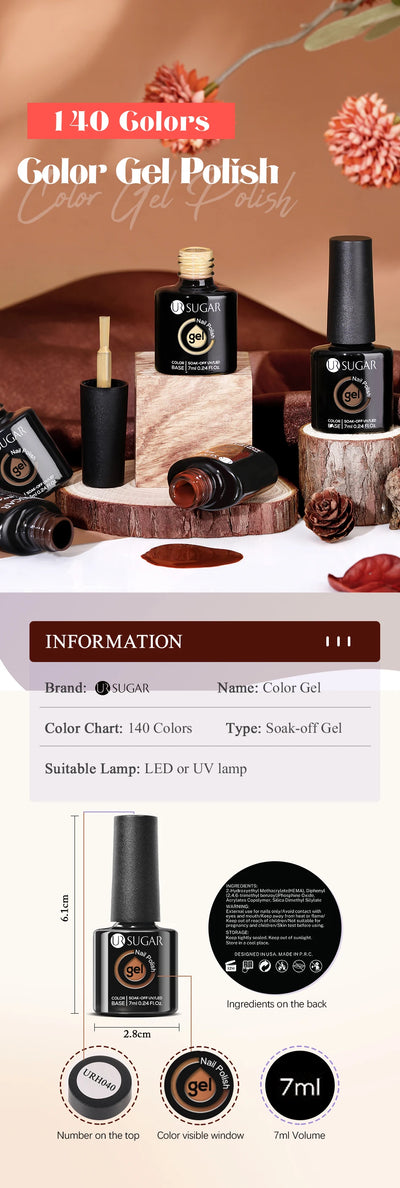 UR SUGAR 7ml Nude Pink Color Nail Gel Polish Semi Permanent Soak Off UV DIY Nail Art Gel Long Lasting Design Manicure Supplies