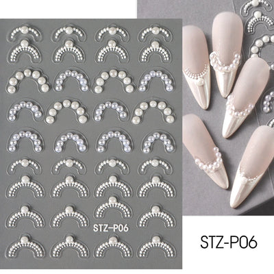 White 5D Pearl Lace Wave Lines Nail Art Stickers Elegant Exquisite Nail Decoration Decals Self Adhesive Transfer Slider Manicure