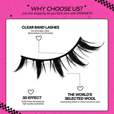 GROINNEYA Cat Eye Lashes Natural long Manga Lashes Faux Mink Eyelashes Winged End Eye Elongated Eyelashes Fake Lashes Soft