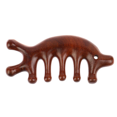 Sandalwood Head Meridian Massage Comb with Five Teeth Antistatic Massager Acupuncture Therapy Blood Circulation Wooden Combs