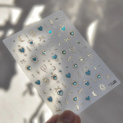 Cat's Eye 5D Gradient European Love Heart Gem Wing Crystal Geometric Colorful Self Adhesive Nail Art Stickers Manicure Decals