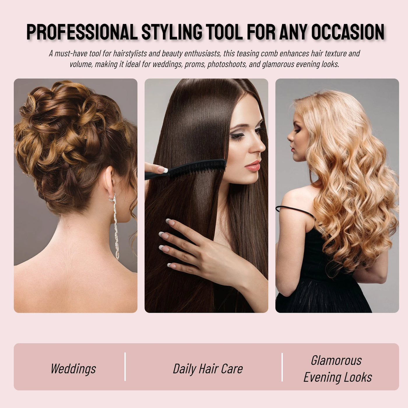 1Pcs Professional Teasing Backcomb Hair Brush - Volumizing & Lift Styling Tool for Big Hair, Updos & Wedding Styles