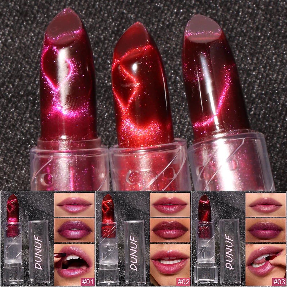 Moisturizing Cat Eye Lipstick Mirror Glitter Metallic Lipstick Diamond Pink Pearl Sparkling Lip Gloss Color Changing Lips Makeup