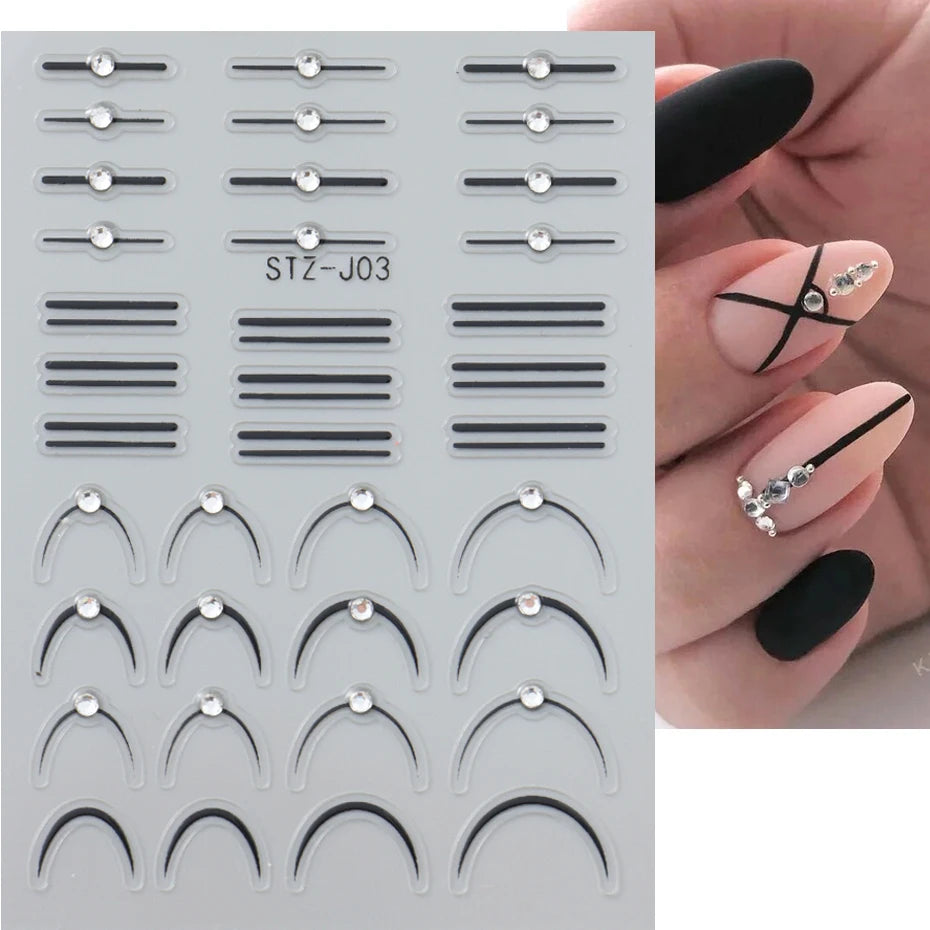 White 5D Pearl Lace Wave Lines Nail Art Stickers Elegant Exquisite Nail Decoration Decals Self Adhesive Transfer Slider Manicure