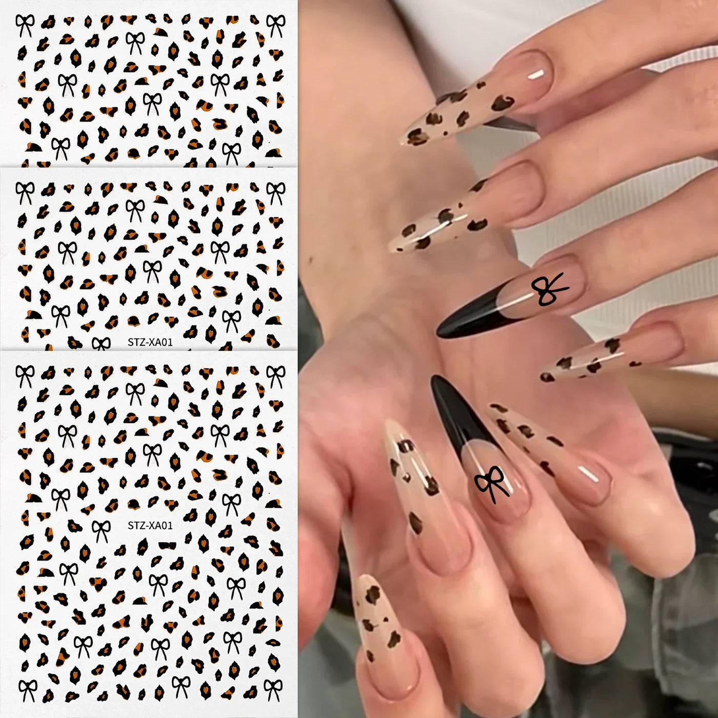 3D Leopard Print Nail Stickers Cute Kawaii Animal Print Gold Black Bow Nails Art Decals DIY Sexy Manicure Stickers Supplies