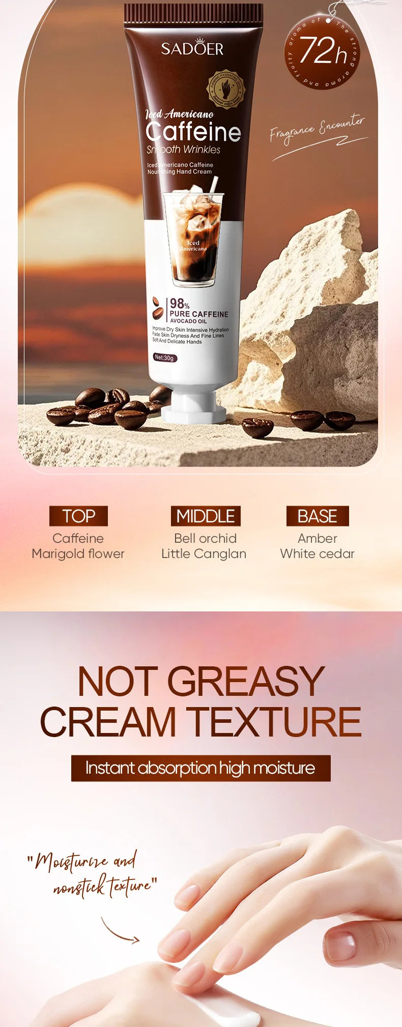 SADOER Caffeine Hand Cream Moisturizing Anti Wrinkles Nourishing Whitening Hydrating Hands Creams Skin Care Products