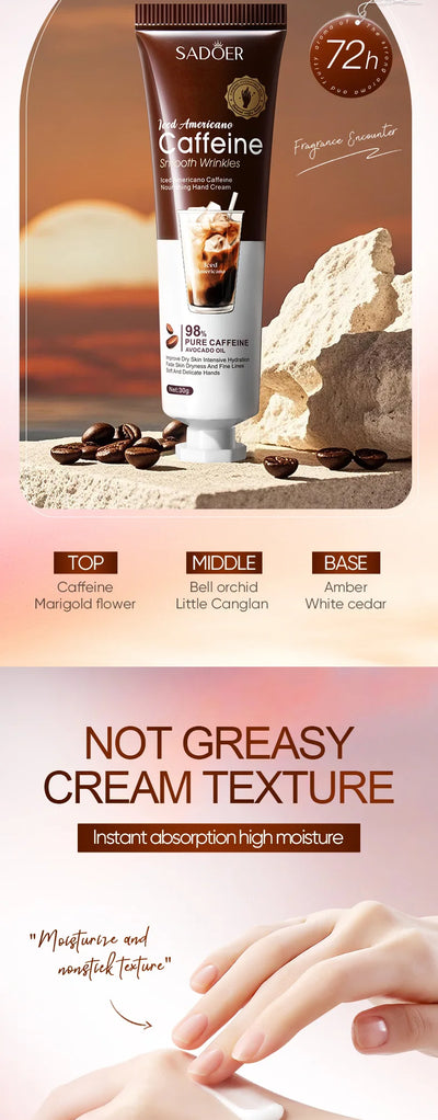 SADOER Caffeine Hand Cream Moisturizing Anti Wrinkles Nourishing Whitening Hydrating Hands Creams Skin Care Products