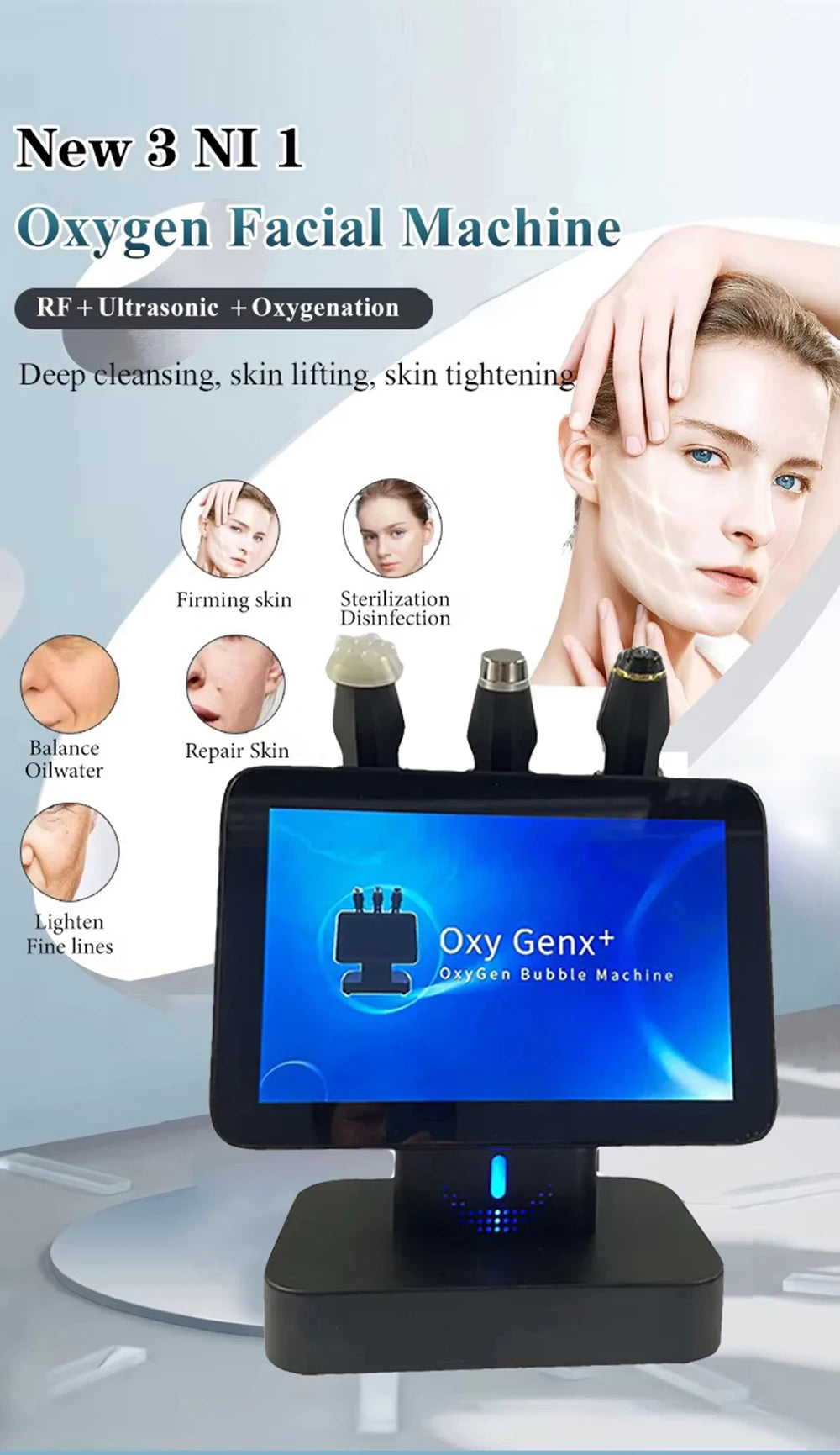 Professional CO2 Oxygen Facial Device Skincare Bubble Machine Hydro Dermabrasion 3 In 1 Facial Electric Massager Skin Cleansing