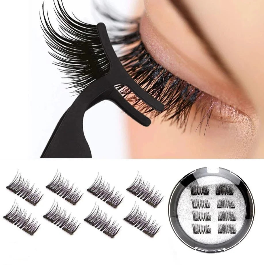 Three Magnet False Eyelashes Handmade Naturally Realistic Quick Paste Reuse 3D Magnetic False Eyelashes