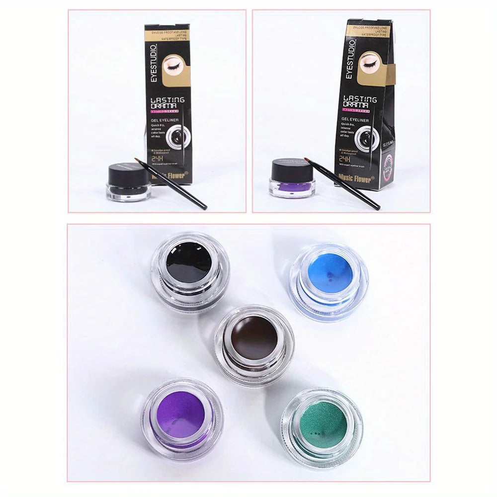 Rich Color Rendering Eyeliner Cream,Smudge Proof Waterproof Easy Coloring Makeup Cosmetic,( Brown, Blue Purple, Green And Black)