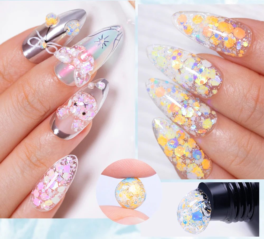 30g Dopamine Sequin Flexible 3D Gel Non Stick Hand Solid Extension Nail Gel Nude Pink White Extension Gel Rhinestone Glue Gel