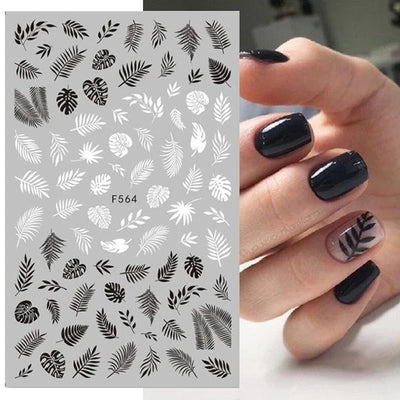 Black White Line Flower 3D Nail Sticker Nail Art Supplies Bronzing Geometric Pattern Sticker Nail Decals Nail Parts Manicure