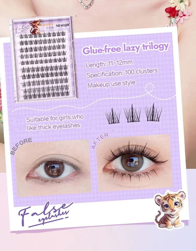 MJ 10 Rows of Large Capacity Glue-free False Eyelashes Single Cluster 10-12MM C-curled Natural Self-adhesive false Eyelashes