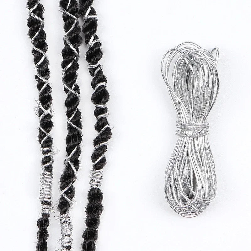 Dreadlock Braids Hair Accessories Silver Gold Braiding Hair Deco Styling Shimmer Stretchable African Braid Braided Elastic Cord