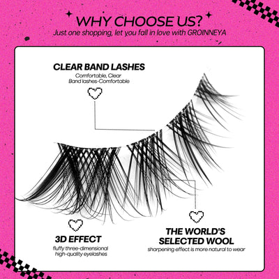 GROINNEYA Cat Eye Lashes Natural long Manga Lashes Faux Mink Eyelashes Winged End Eye Elongated Eyelashes Fake Lashes Soft