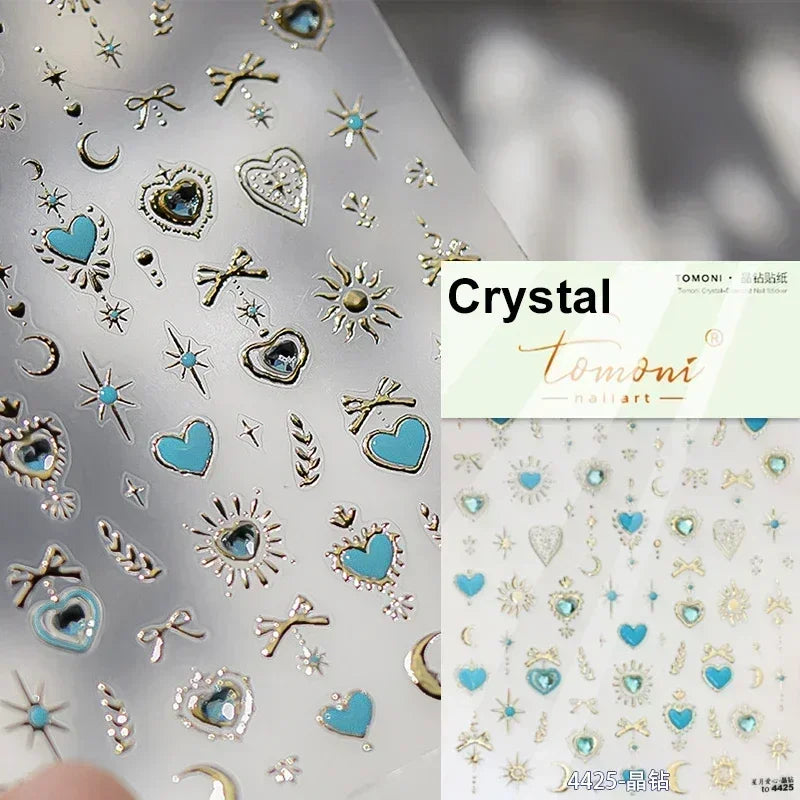 Cat's Eye 5D Gradient European Love Heart Gem Wing Crystal Geometric Colorful Self Adhesive Nail Art Stickers Manicure Decals