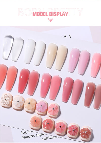 BORN PRETTY 15ml Nude White Non Stick Hand Solid Extension Nail Gel Polish Carving Flower Nail Art Building Constructed UV Gel