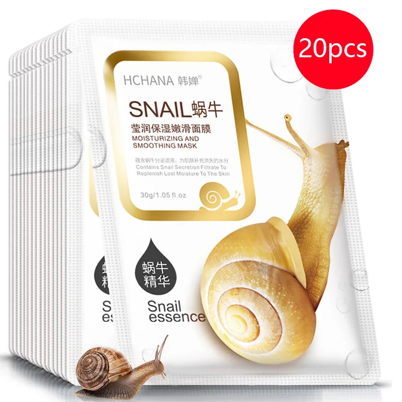10/20/30pcs Snail Moisturizing Face Mask Anti-aging Anti Wrinkles Whitening Facial Masks Sheet Mask Skin Care Korean Cosmetics