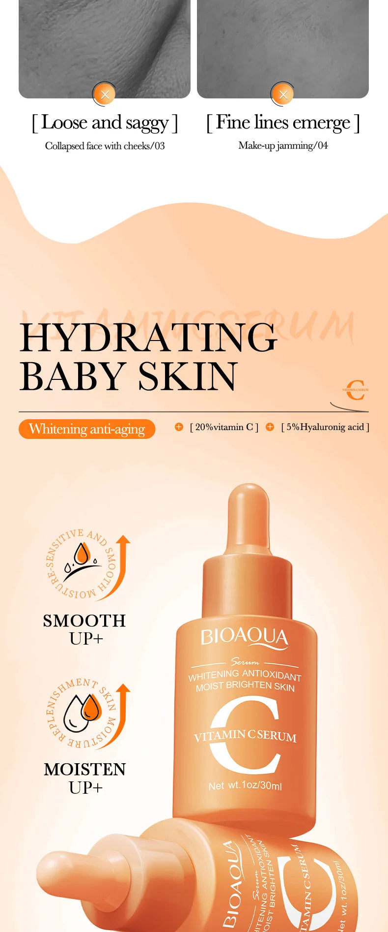 BIOAQUA Vitamin C Retinol Hyaluronic Acid Serum Moisturizing Brightening Hydrating Firming Facial Essence Beauty Face Skin Care