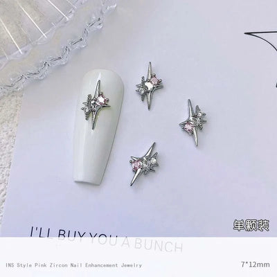 5pcs Pink Zircon Alloy Love Nail Art Charm 3D Bow Heart Moon Butterfly Planet Nail Decoration DIY Simple Design Nail Accessories
