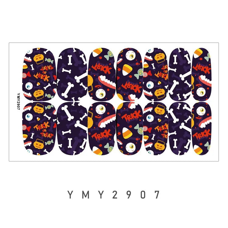 Baking Free Arrival Halloween Nail Stickers Full Sticker Fashion Nail Art Jewelry Wholesale Applique Nail Sticker 14 Tips