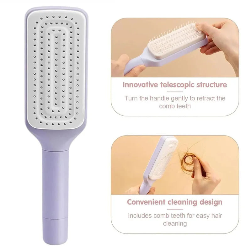 1/2pcs Rotatable Self Cleaning Hair Brush Massage Air Cushion Comb Magic Retractable Self-Cleaning Massage Brush Telescopic Comb