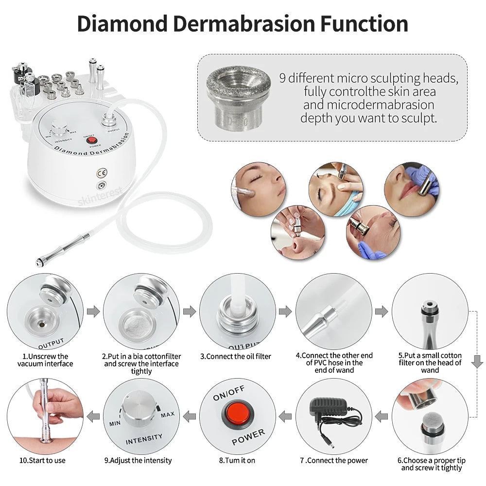 Diamond Microdermabrasion Machine Facial 3 in 1 Professional Exfoliation Blackhead Removal Acne Clearn Anti Aging Skincare Tool