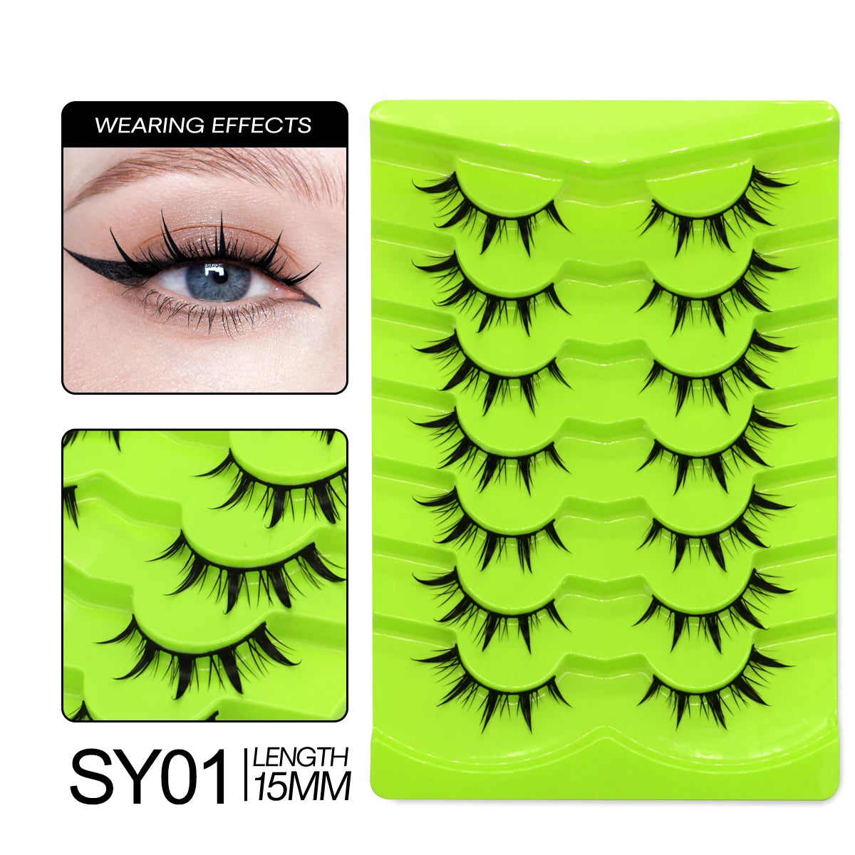 GROINNEYA Cat Eye Lashes Natural long Manga Lashes Faux Mink Eyelashes Winged End Eye Elongated Eyelashes Fake Lashes Soft
