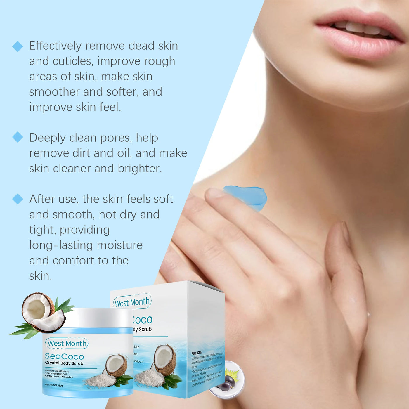 Coconut Body Scrub Exfoliating Remove Dead Skin Fading Dark Spots Softening Brightening Smoothing Cleansing Sea Salt Body Scrub