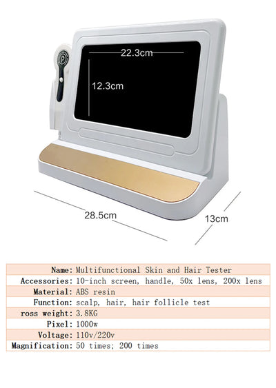 NEW 10 Inch LCD Skin&Hair Scalp Analyzer Detector Digital Microscope Magnifier Skin Hair Blackhead Follicle Detection 50X-200X