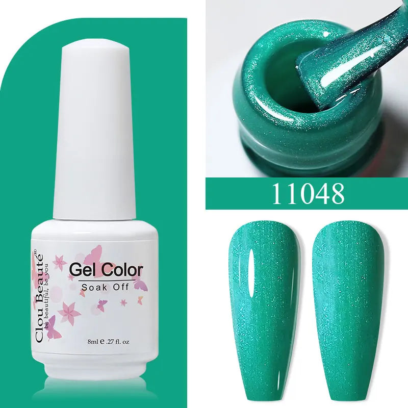 Clou Beaute 8ml Gel Polish Colorful Glitter UV Nail Gel Vernis Semi Permanent Glass Bottle Blue Green White Soak Off Gel Nail