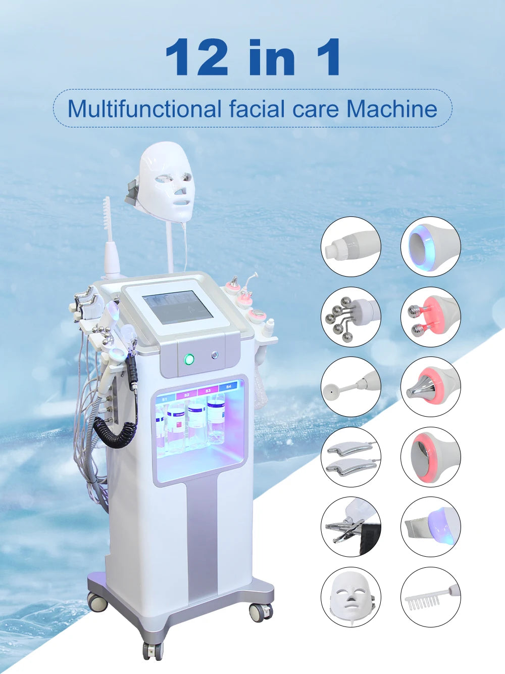 AOKO New 12 IN1 Hydro Dermabrasion Aqua Peeling Ultrasound Facial Care Oxygen Injection Skin Rejuvenation Whiting Beauty Machine
