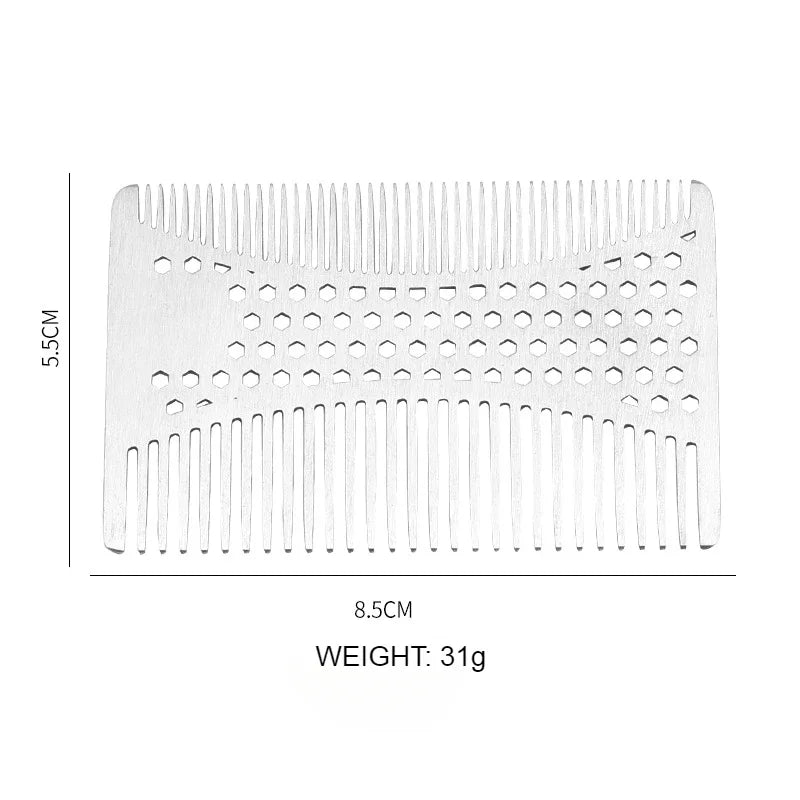 Stainless Steel Beard Comb for Men - Compact Credit Card Size Beard Straightener Easy to Carry Grooming Tool
