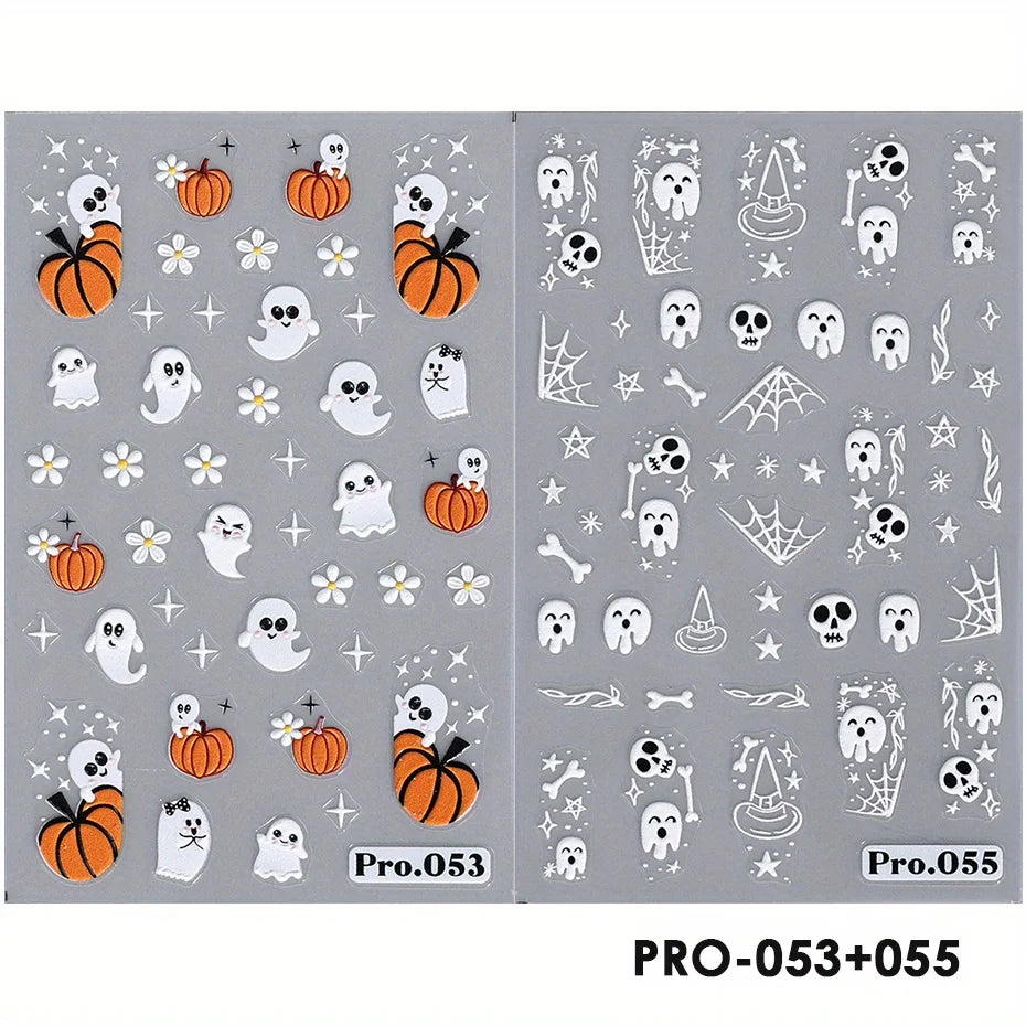 Cartoon Ghost Pumpkin Nail Art Stickers Cute Halloween Spooky Glamour Spider Web Skull Design Magic Festive Decor Manicure Foils