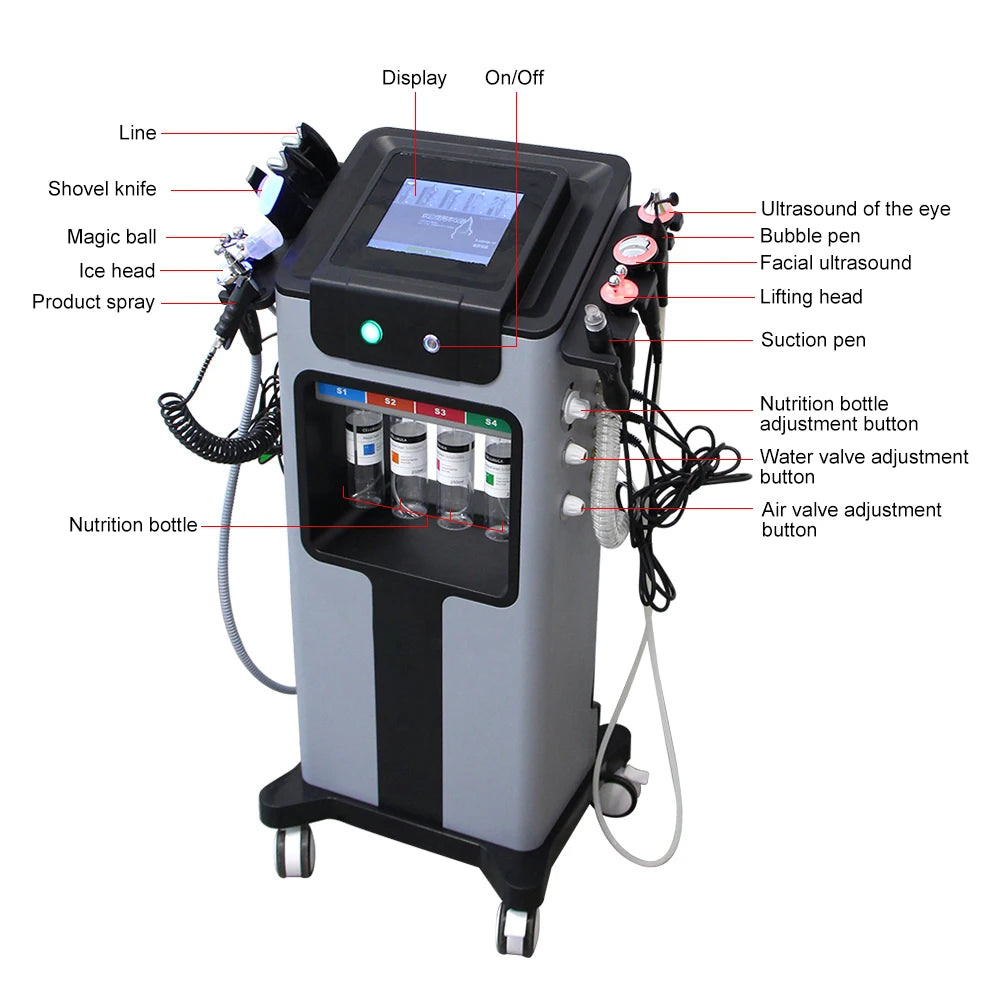 AOKO New10IN 1 Hydro Dermabrasion Aqua Peeling Ultrasound Facial Care Oxygen Injection Skin Rejuvenation Whiting Beauty Machine