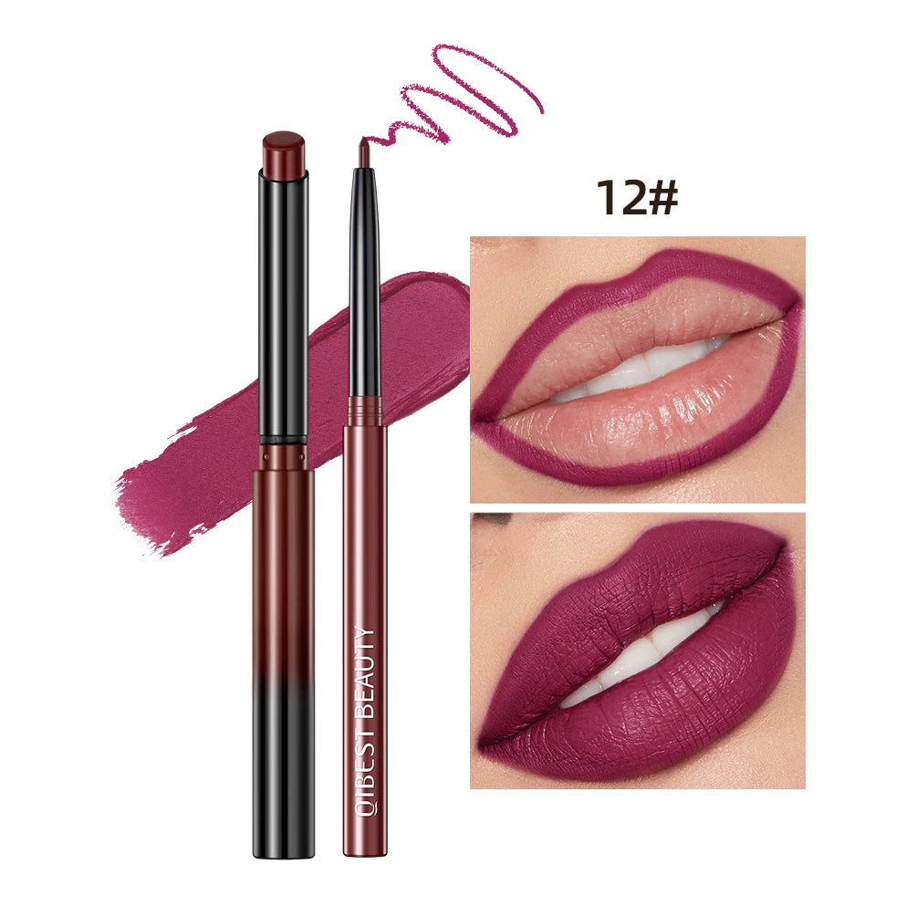 QIBEST Matte Nude Lipstick Pen Long Lasting Lipliner Lip Pencil Waterproof Lip Liner Contour Sexy Red Lip Makeup Set For Women