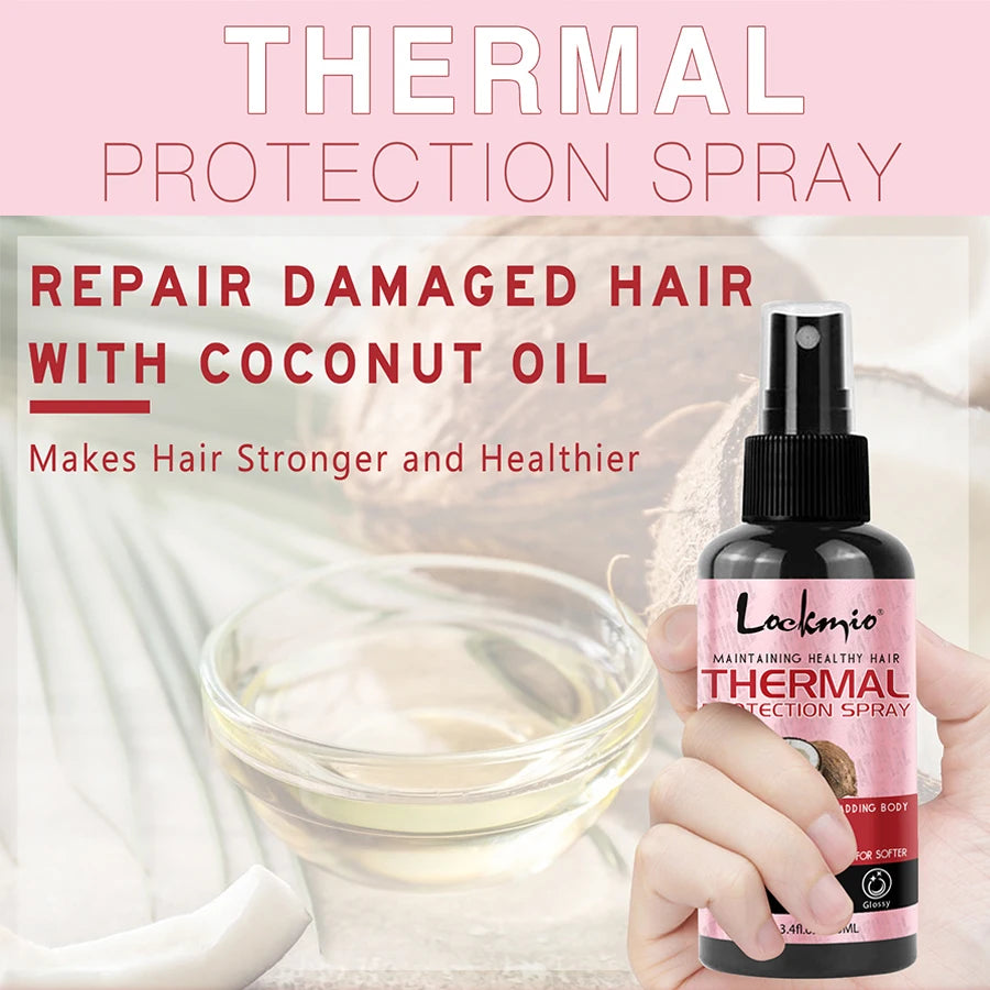 Lockmio 100ml Heat Thermal Protection Spray Moisturize Smooth Protect Hair Repair Damage Frizz Conditioner For Salon Hairstyle