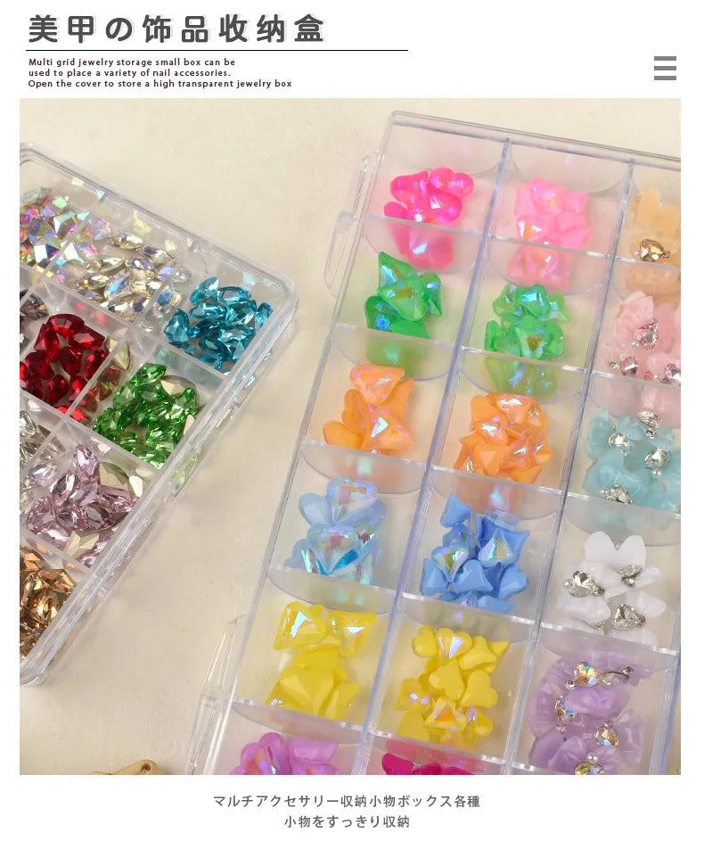 6/12/24grids Empty Clear Plastic Organizer Box Plastic Box Y2K Nail Art Rhnestone Storage /Container Tool For Nail Glitter R