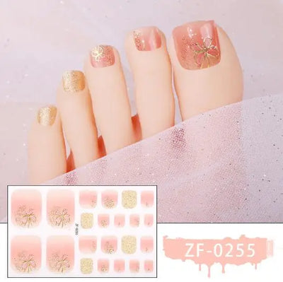 New Toe Nail Stickers Press On Full Cover Foot Nail Wraps Summer Holiday Butterfly Love Dimonds Finished Toenail Patch Tips Art