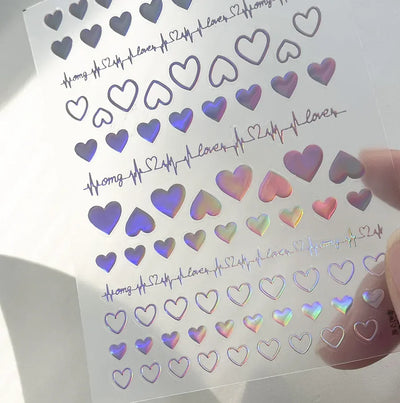 Cat's Eye 5D Gradient European Love Heart Gem Wing Crystal Geometric Colorful Self Adhesive Nail Art Stickers Manicure Decals