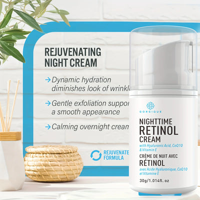 Retinol Nighttime Cream To Help Achieve Younger Looking Skin with Advanced Peptides Panthenol Hyaluronic Acid and Coq10